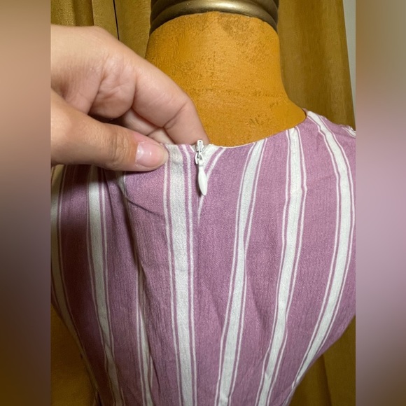 LULU'S Dresses Jacqui Lavender And White Striped Button Front Midi Dress - Picture 9 of 14